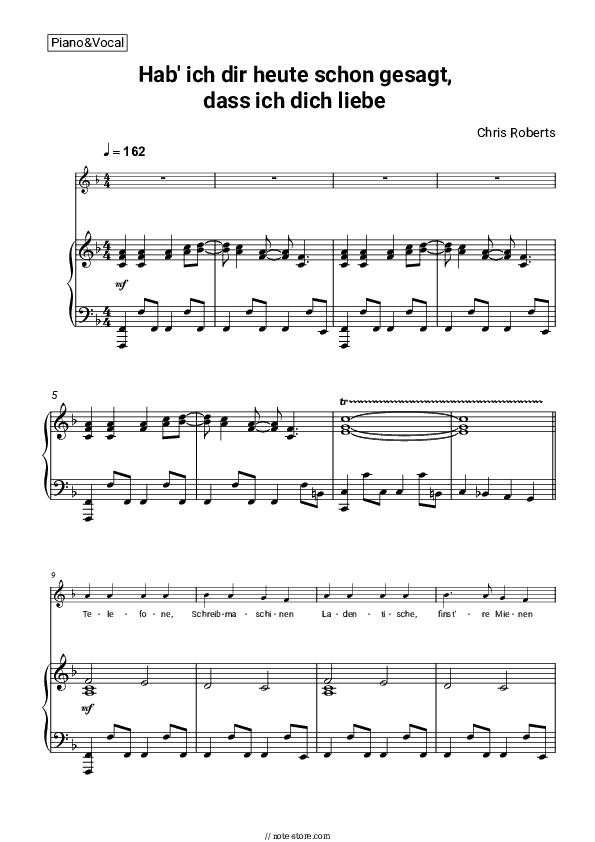 Hab' Ich Dir Heute Schon Gesagt, Dass Ich Dich Liebe - Chris Roberts Piano Sheet Music with the Voice part - Piano&Vocal
