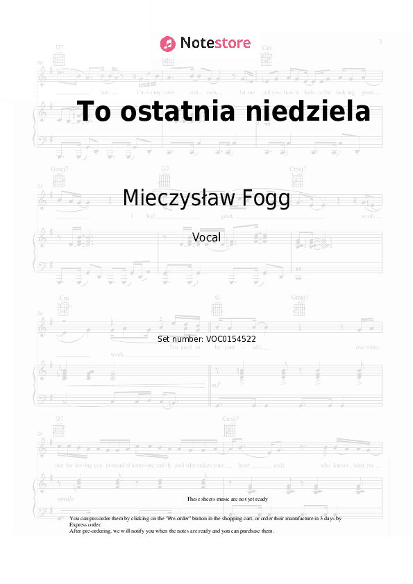 To ostatnia niedziela - Mieczysław Fogg Vocal Sheet Music - Vocal