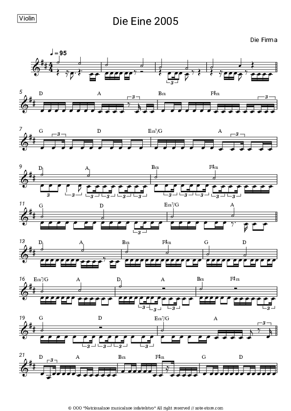Die Eine 2005 - Die Firma Violin Sheet Music - Violin