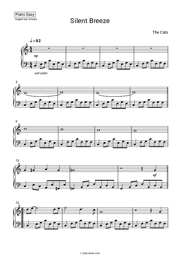 Silent Breeze - The Cats Piano Sheet Music Easy - Piano.Easy