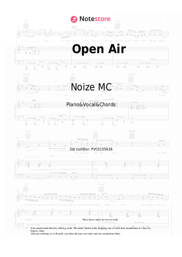 Open Air - Noize MC Piano Sheet Music with the Vocal and Chords - Piano&Vocal&Chords