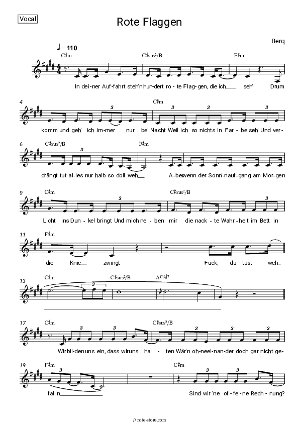 Rote Flaggen - Berq Vocal Sheet Music - Vocal