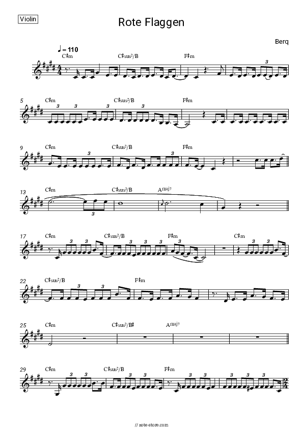 Rote Flaggen - Berq Violin Sheet Music - Violin