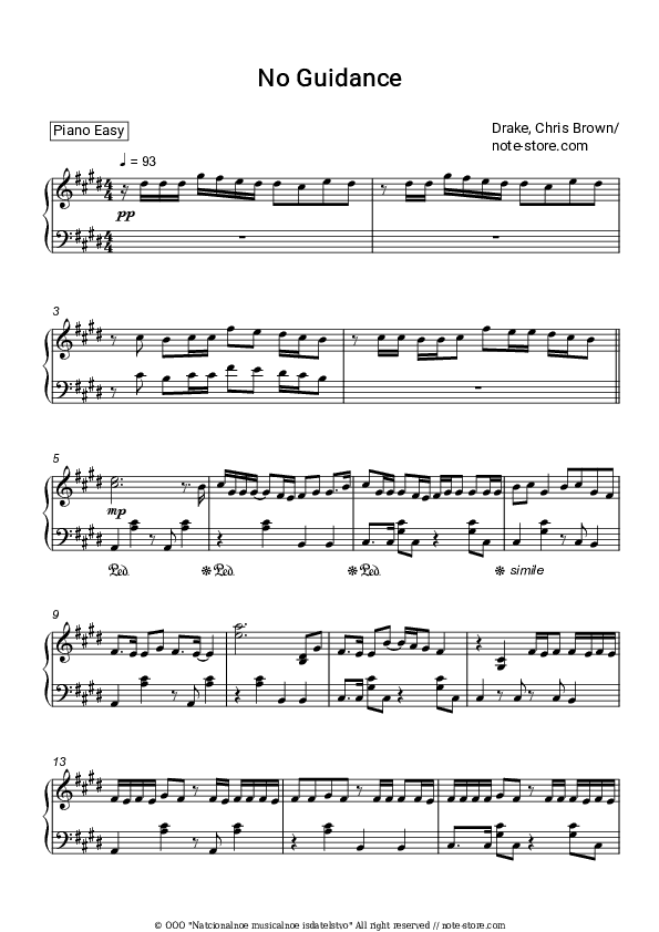 No Guidance - Chris Brown, Drake Piano Sheet Music Easy - Piano.Easy