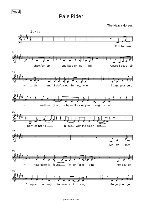 Pale Rider - The Heavy Horses Vocal Sheet Music - Vocal