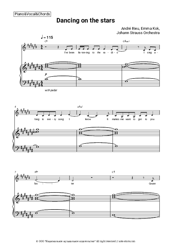 Dancing on the stars - André Rieu, Emma Kok, Johann Strauss Orchestra Piano Sheet Music with the Vocal and Chords - Piano&Vocal&Chords