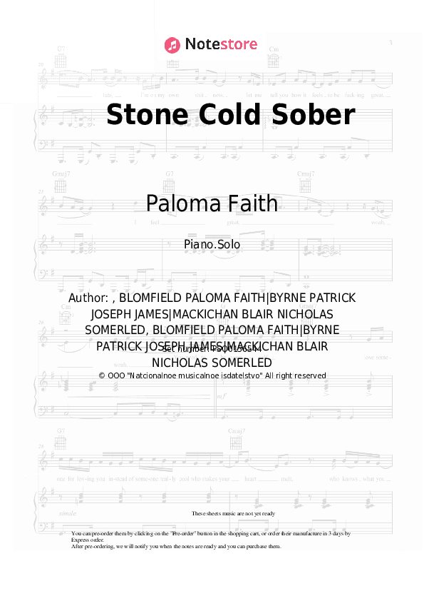 Stone Cold Sober - Paloma Faith Piano Sheet Music - Piano.Solo