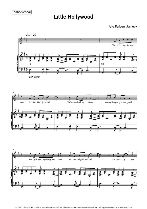 Little Hollywood - Alle Farben, Janieck Piano Sheet Music with the Voice part - Piano&Vocal