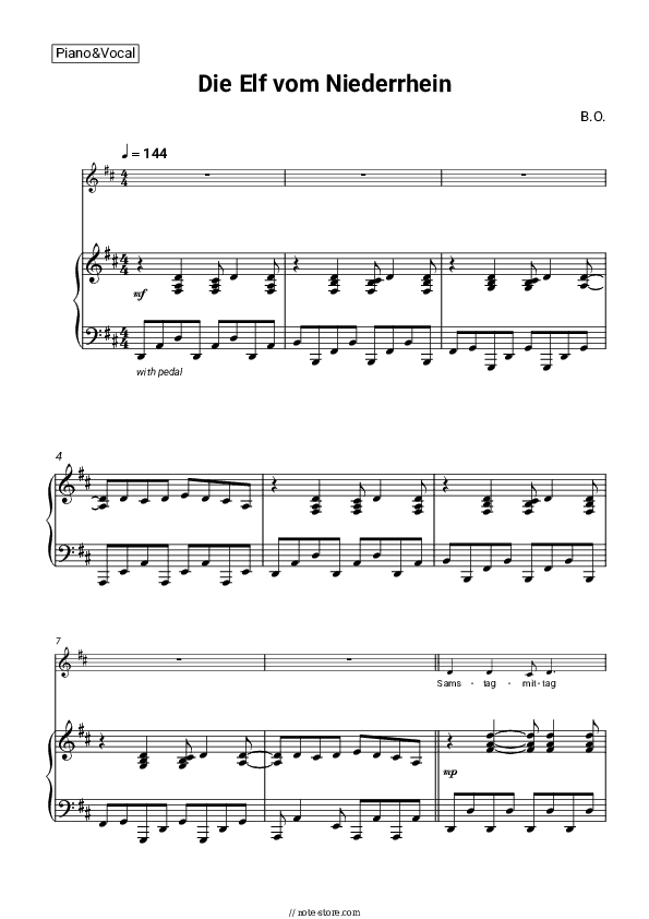 Die Elf vom Niederrhein - B.O. Piano Sheet Music with the Voice part - Piano&Vocal