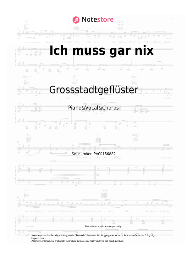 Ich muss gar nix - Grossstadtgeflüster Piano Sheet Music with the Vocal and Chords - Piano&Vocal&Chords
