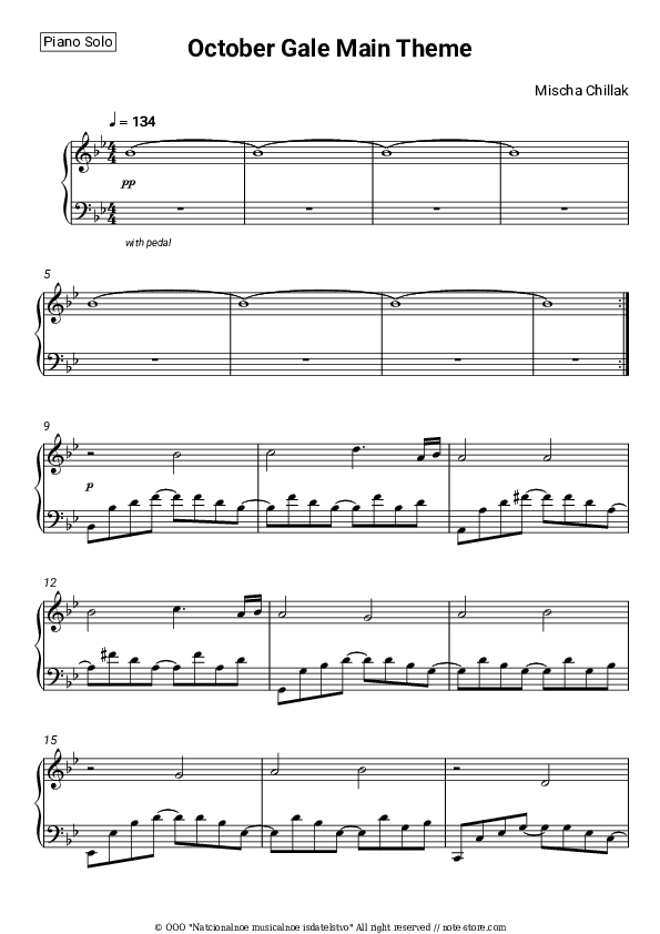 October Gale Main Theme - Mischa Chillak Piano Sheet Music - Piano.Solo