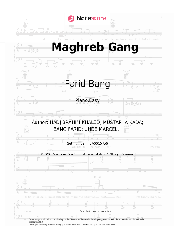Maghreb Gang - Farid Bang, French Montana, DJ Khaled Piano Sheet Music Easy - Piano.Easy
