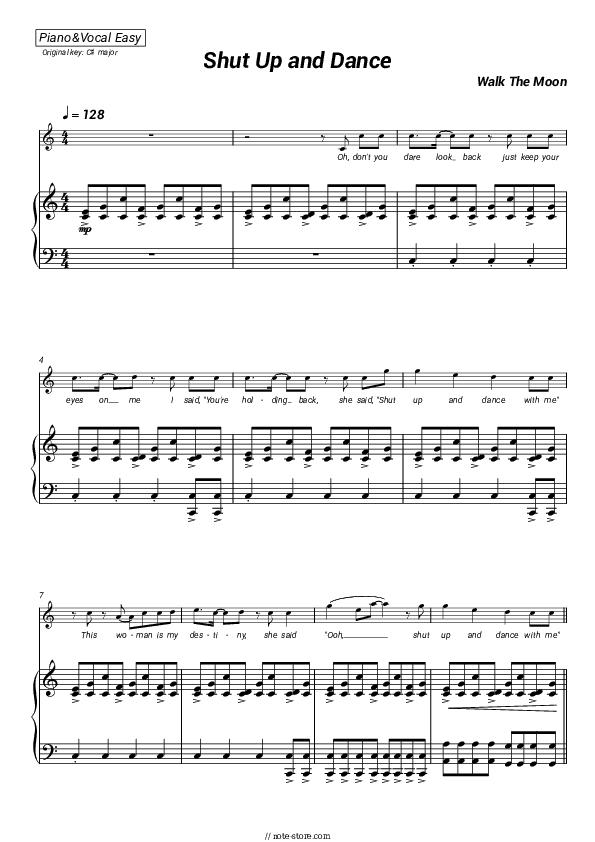 Shut Up And Dance - WALK THE MOON Piano Sheet Music Easy and Vocal - Piano&Vocal.Easy