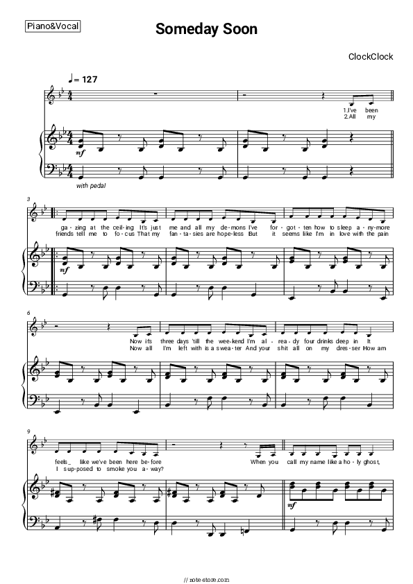 Someday Soon - ClockClock Piano Sheet Music with the Voice part - Piano&Vocal