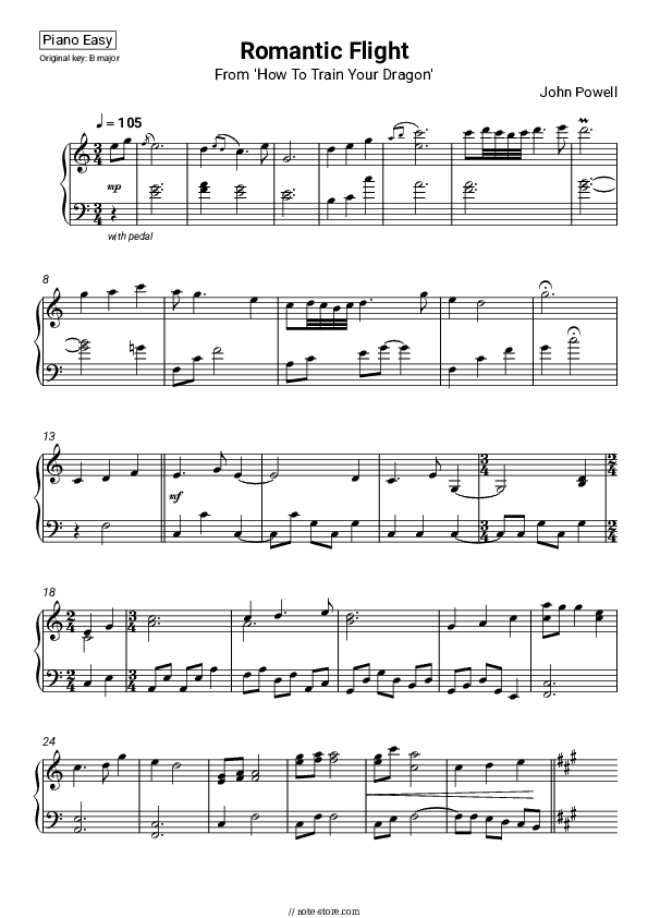 Romantic Flight (From 'How To Train Your Dragon') - Geek Music Piano Sheet Music Easy - Piano.Easy