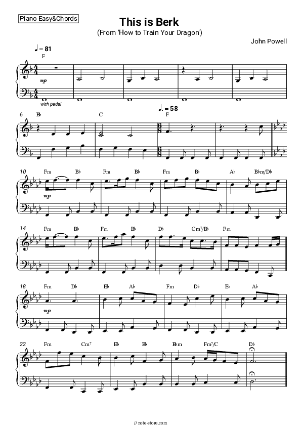 This is Berk (From 'How to Train Your Dragon') - John Powell Sheet Music Easy and Chords - Piano.Easy&Chords