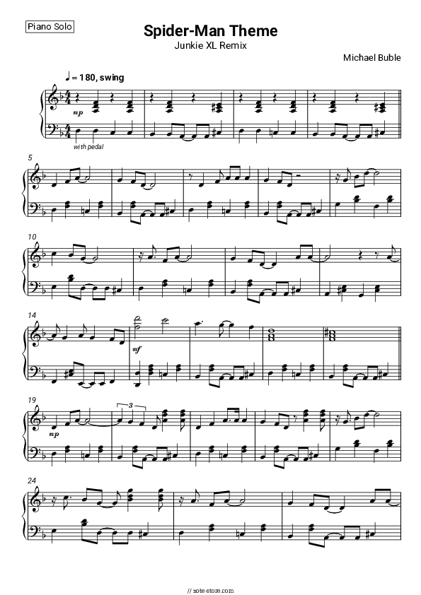 Spiderman Theme - Michael Bublé Piano Sheet Music - Piano.Solo