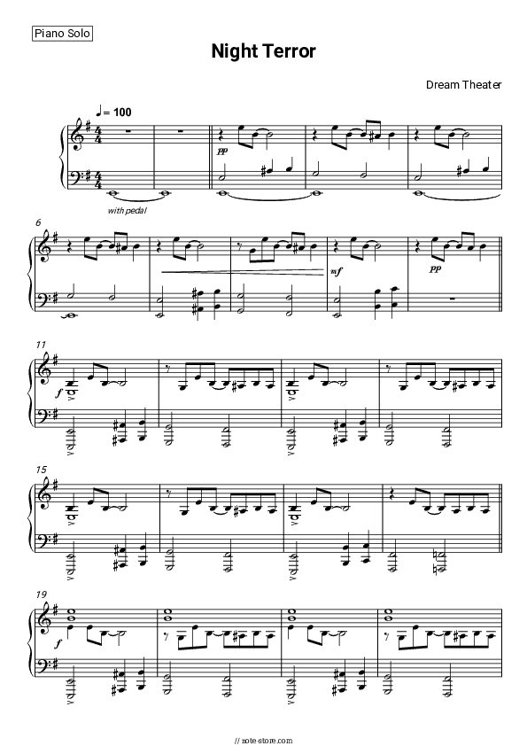 Night Terror - Dream Theater Piano Sheet Music - Piano.Solo