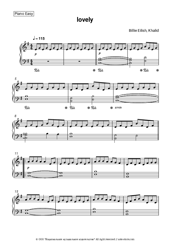 Lovely - Billie Eilish, Khalid Piano Sheet Music Easy - Piano.Easy