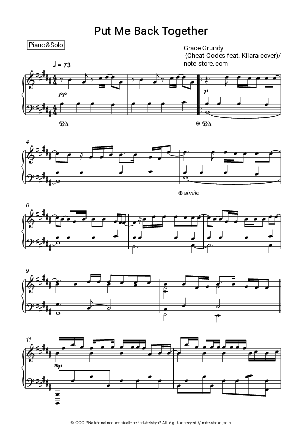 Put Me Back Together - Grace Grundy Piano Sheet Music - Piano.Solo