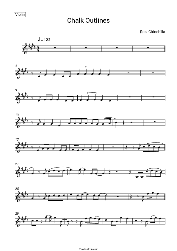 Chalk Outlines - Ren, Chinchilla Violin Sheet Music - Violin