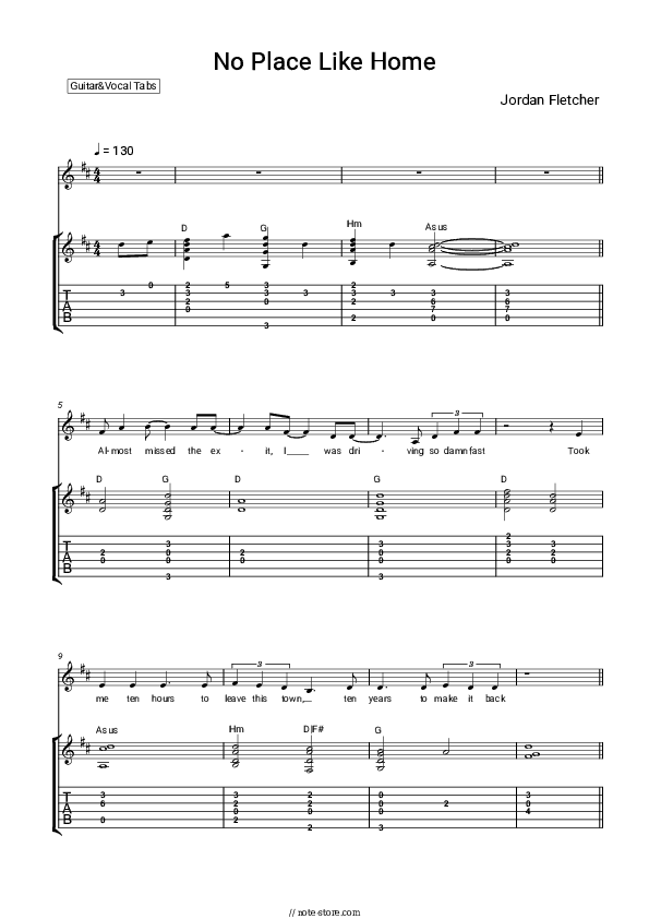 No Place Like Home - Jordan Fletcher Chords and Voice - Guitar&Vocal.Tab