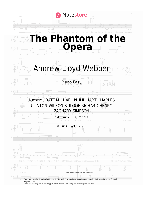 The Phantom of the Opera - Andrew Lloyd Webber Piano Sheet Music Easy - Piano.Easy