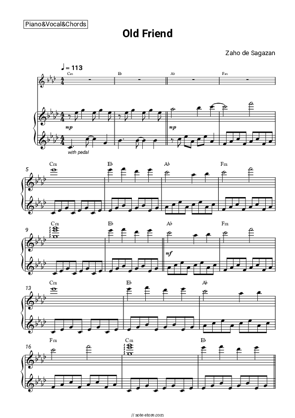 Old Friend - Zaho de Sagazan, Tom Odell Piano Sheet Music with the Vocal and Chords - Piano&Vocal&Chords