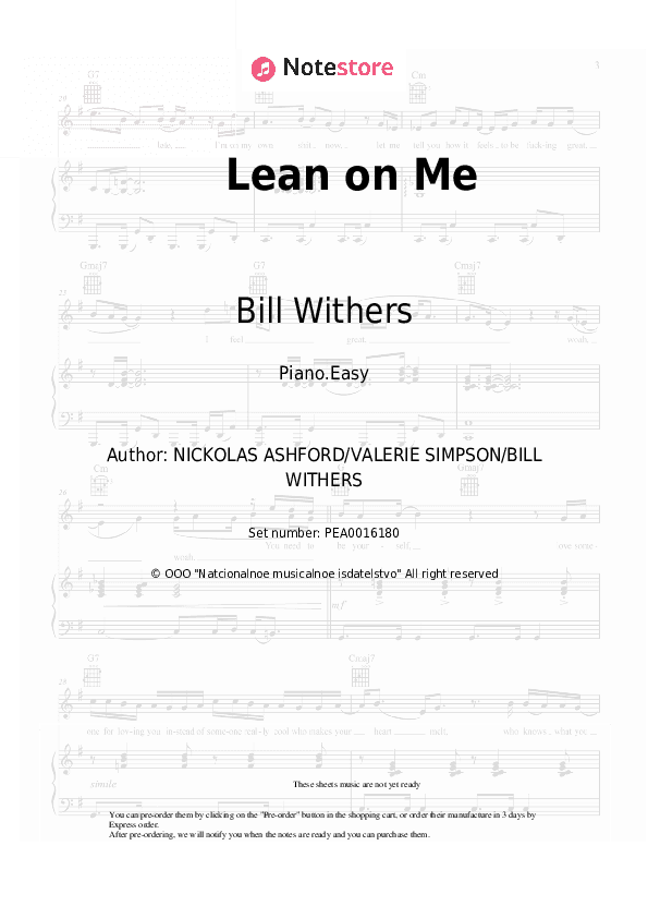 Lean on Me - Bill Withers Piano Sheet Music Easy - Piano.Easy