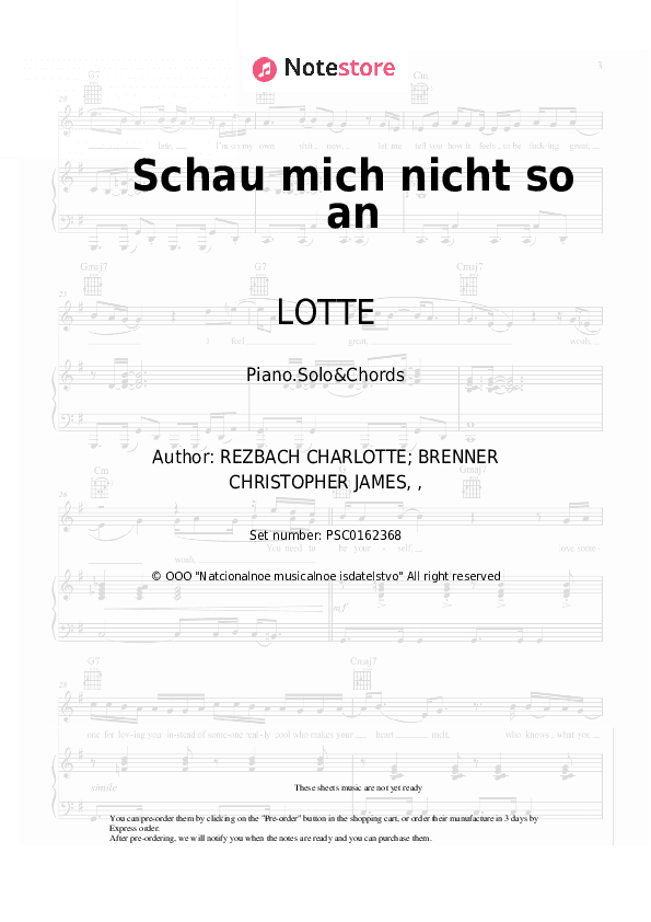 Schau mich nicht so an - LOTTE Piano Sheet Music and Chords - Piano.Solo&Chords