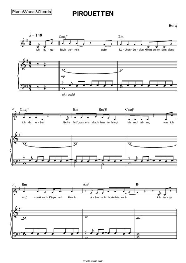 PIROUETTEN - Berq Piano Sheet Music with the Vocal and Chords - Piano&Vocal&Chords