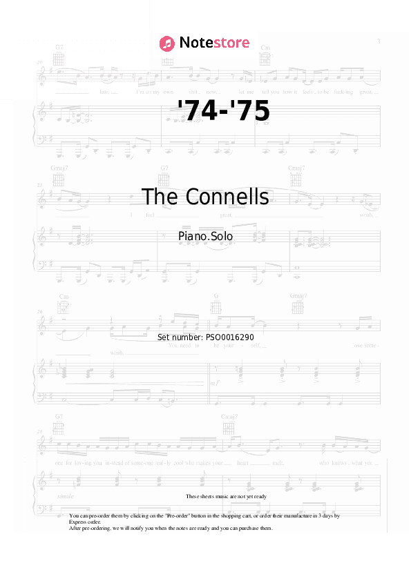 '74-'75 - The Connells Piano Sheet Music - Piano.Solo