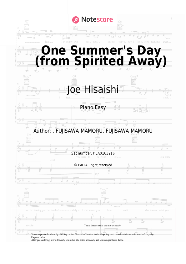 One Summer's Day (from Spirited Away) - Joe Hisaishi Piano Sheet Music Easy - Piano.Easy