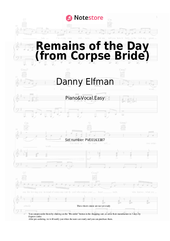 Remains of the Day (from Corpse Bride) - Danny Elfman Piano Sheet Music Easy and Vocal - Piano&Vocal.Easy