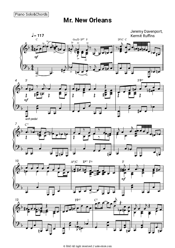 Mr. New Orleans - Jeremy Davenport, Kermit Ruffins Piano Sheet Music and Chords - Piano.Solo&Chords