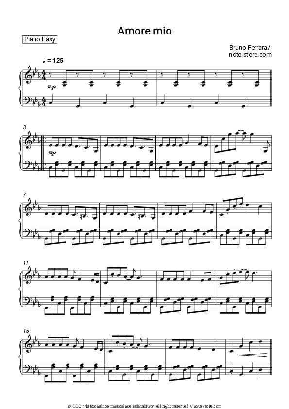 Amore mio - Bruno Ferrara Piano Sheet Music Easy - Piano.Easy