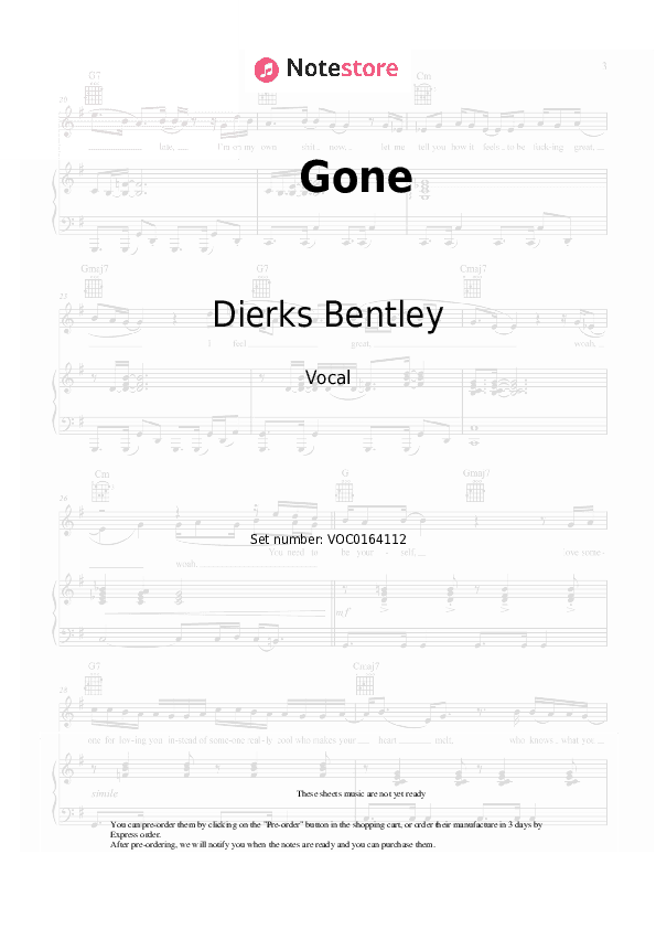 Gone - Dierks Bentley Vocal Sheet Music - Vocal