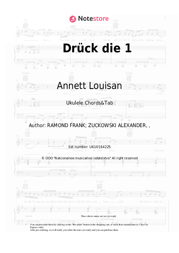 Drück die 1 - Annett Louisan Ukulele Sheet Music - Ukulele.Chords&Tab