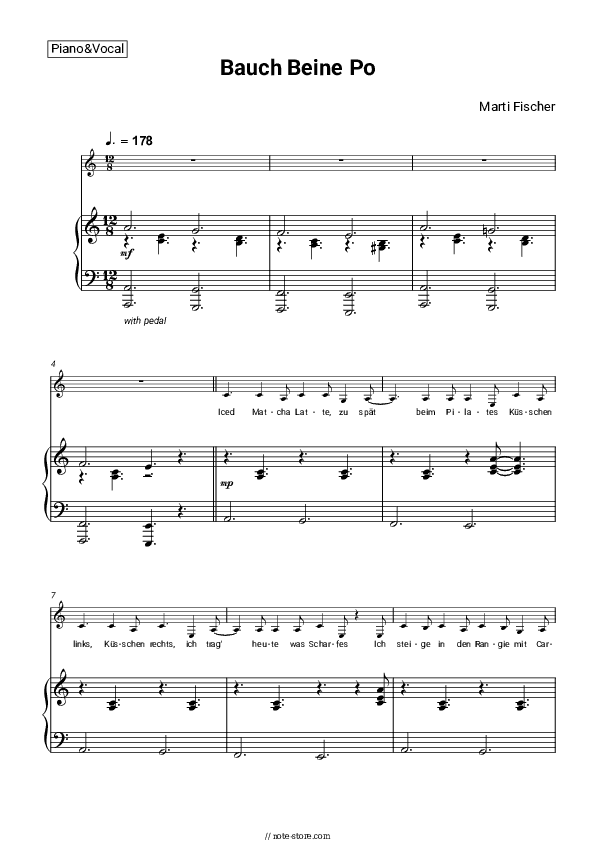 Bauch Beine Po - Marti Fischer Piano Sheet Music with the Voice part - Piano&Vocal