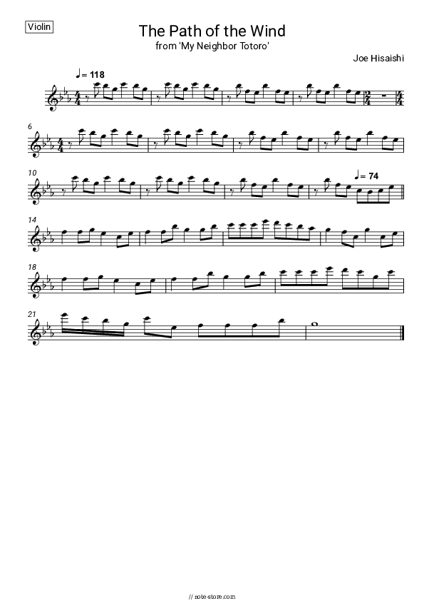 The Path of the Wind (from 'My Neighbor Totoro') - Joe Hisaishi Violin Sheet Music - Violin