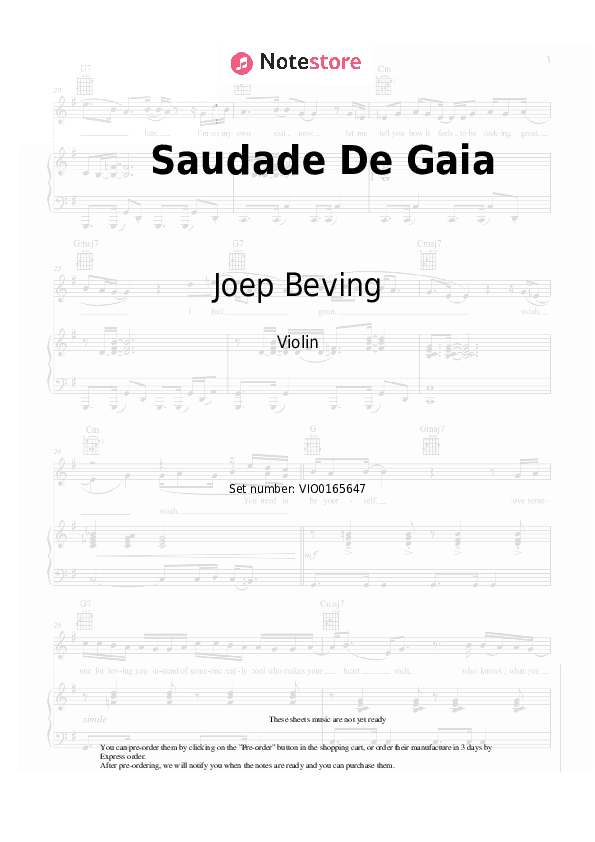 Saudade De Gaia - Joep Beving Violin Sheet Music - Violin