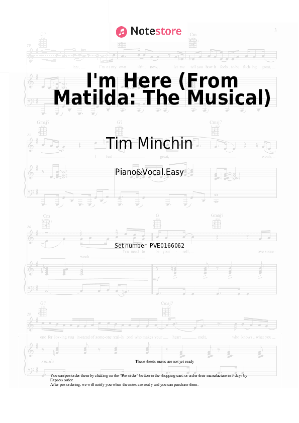 I'm Here (From Matilda: The Musical) - Tim Minchin Piano Sheet Music Easy and Vocal - Piano&Vocal.Easy