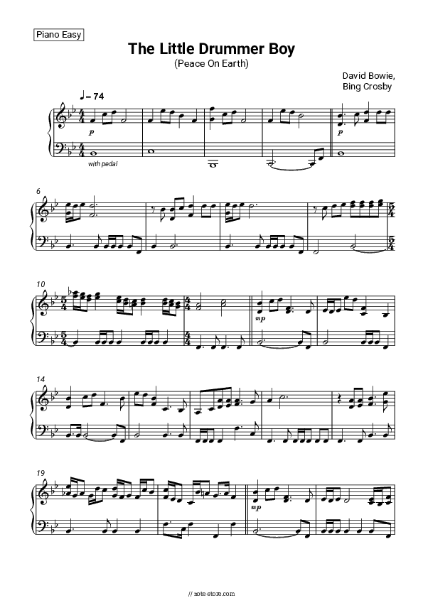 The Little Drummer Boy (Peace On Earth) - David Bowie, Bing Crosby Piano Sheet Music Easy - Piano.Easy