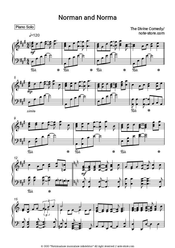 Norman and Norma - The Divine Comedy Piano Sheet Music - Piano.Solo