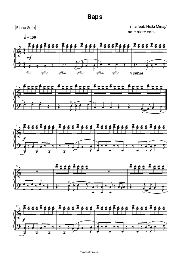 BAPS - Trina, Nicki Minaj Piano Sheet Music - Piano.Solo