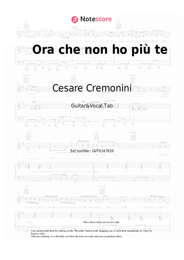 Ora che non ho più te - Cesare Cremonini Chords and Voice - Guitar&Vocal.Tab