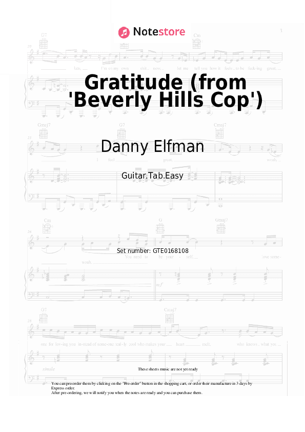 Gratitude (from 'Beverly Hills Cop') - Danny Elfman Tabs Easy - Guitar.Tab.Easy