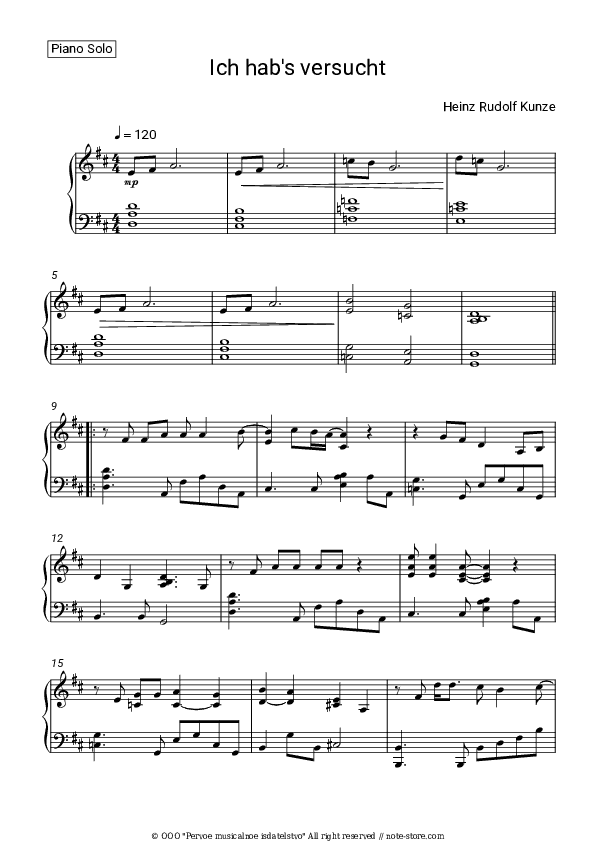 Ich habs versucht - Heinz Rudolf Kunze Piano Sheet Music - Piano.Solo
