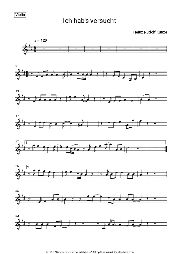 Ich habs versucht - Heinz Rudolf Kunze Violin Sheet Music - Violin