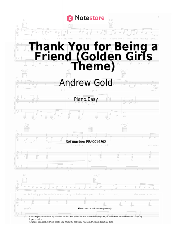 Thank You for Being a Friend (Golden Girls Theme) - Andrew Gold Piano Sheet Music Easy - Piano.Easy